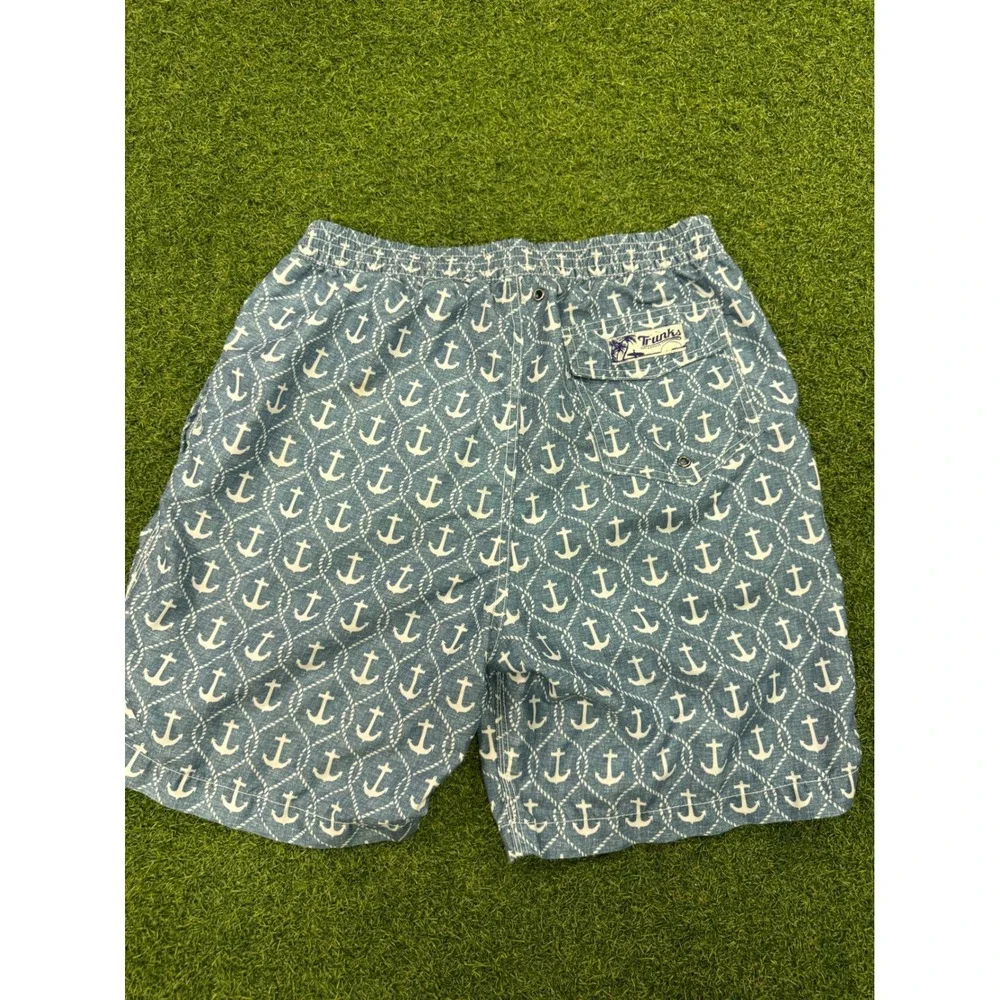 Trunks Surf & Swim Co Mens Blue White Anchor Print Swim Trunks Board‎ Shorts M
